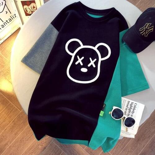 Cute Patchwork Tshirt Streetwear Japan Oversized Bear T Shirt Femme Harajuku Japan Cute Casual Gothic Tshirt Funny Tops Female