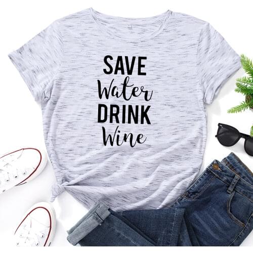 Graphic T Shirts for Women Cotton Short Sleeve Tee Female Shirt Tops Summer Casual Clothes Gifts Save Water Drink Wine Black