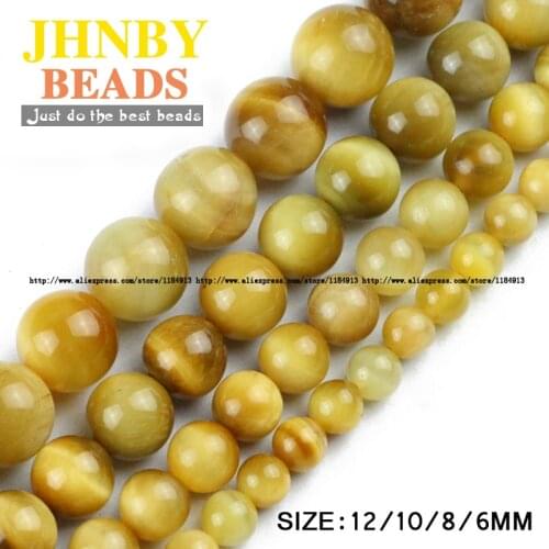 JHNBY AAA Gold tiger eye Natural Stone beads 6/8/10/12MM Round spacer Loose beads for jewelry making bracelets DIY accessories