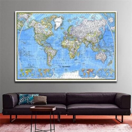 World Map 1981 Detailed Poster Wall Chart 33*24inch Non Woven Map of World Poster Decor Horizontal Wallpapers Office Supplies