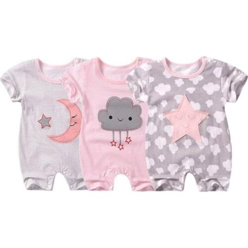 Baby short-sleeved jumpsuit cotton baby summer clothes sleeping robe infants newborn clothes summer star Printed 0-12 months