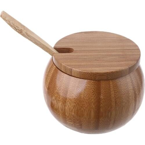 Natural Wooden Salt Box Spice Jar Sugar Bowl Pepper Box Salt Seasoning Container Storage With Lid Kitchen Salt Holder N2UC