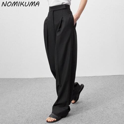 Nomikuma 2021 Summer Woman Pants Korean Elegant High Waisted Long Trousers Causal Solid Wide Leg Pants Mujer Pantalones 6J951