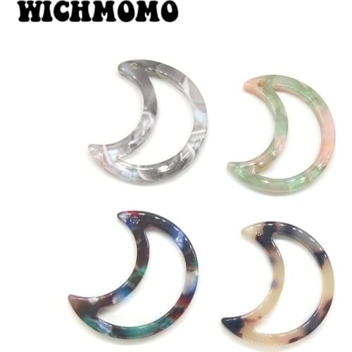 2019 Fashion 6 Pieces 27mm High Quality Moon Shape Acetic Acid Resin Smooth Charms Pendants for DIY Earring Jewelry Accessories
