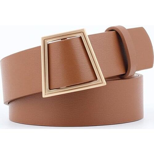 Fashion Womens Belts Gold Buckle Black White Red Brown High Quality PU Leather Waist Strap Waistband Belts For Ladies Jeans