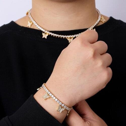 Hip Hop Jewelry Adjustable 17cm+7cm Tennis Chain With butterfly Pendant 4mm 1 Row CZ Cubic Zirconia Stones Bracelet For Men