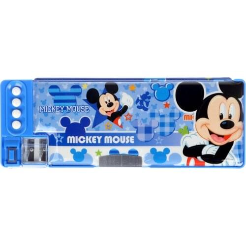 6pcs Disney Mickey Stationery Box Double Hole Pencil Sharpener Cartoon Deformation Multifunctional Pencil Box Learning Gift
