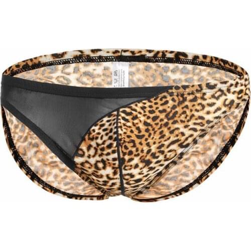 Mens Underwear Mesh Patchwork U Convex Bag Hip Sexy Leopard Bikini Mens Briefs Jockstrap Comfortable Breathable Male Panties
