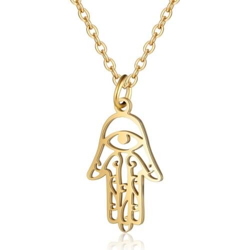 Wholesale 10pcs/Lot Stainless Steel Hamsa Hand Pendant Necklace Hinduism Christianity Judaism Buddhism Amulet Charm Jewelry