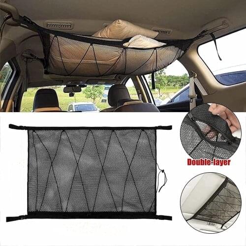 Car Ceiling Storage Net Pocket Universal Car Roof Interior Cargo Bag Portable Car Trunk Storage Pouch Sundries Storage Organizer