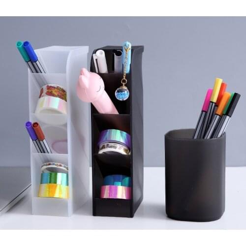 Simple Transparent Frosted Desktop Oblique Insertion Multifunctional Storage Large Capacity Student Plastic Pen Holder