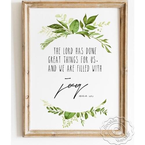 Psalm 126:3 The Lord Has Done Great Things Bible Verse Poster, Scripture Greenery Art Prints, Christian Quotes Wall Picture