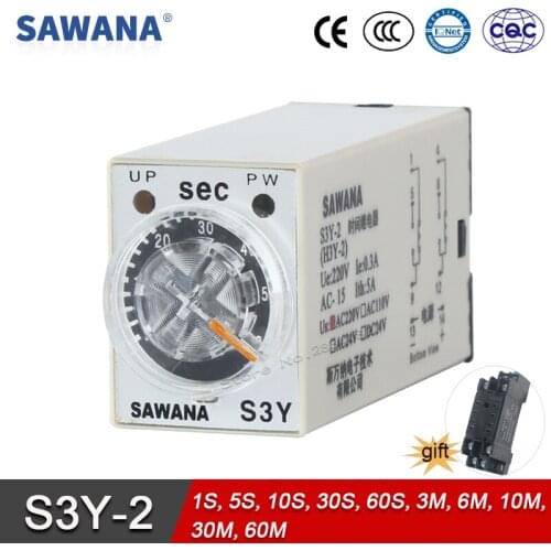 Timer Relay AC48V 36V S3Y-2 60s Time Relay 8 pins socket base SPDT Self Resetting 5S 10S 30S 60S 3M 6M 10M 30M 60M Mini Relays