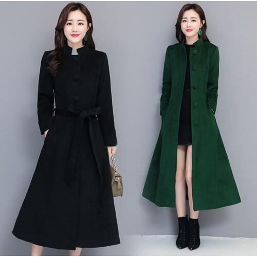 Woolen coat autumn and winter womens clothing new mid-length high-end temperament slim-fit faux cashmere woolen thick coat