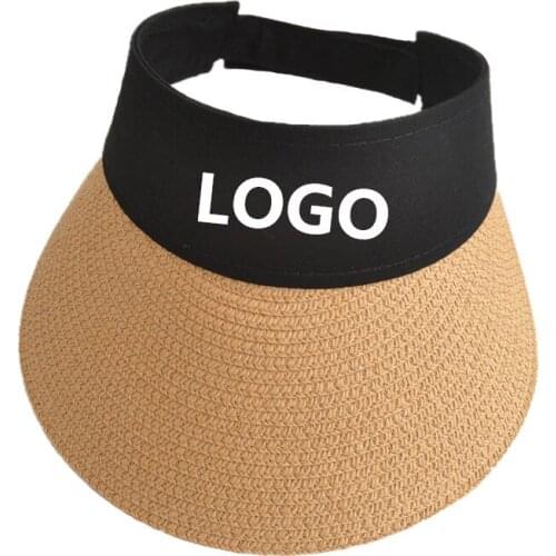 Custom LOGO Print Picture Sun Hat Wide Womens Wide Brim Roll-up Straw Sun Hat Sun Visor Hat Foldable Large Brim Beach Hats