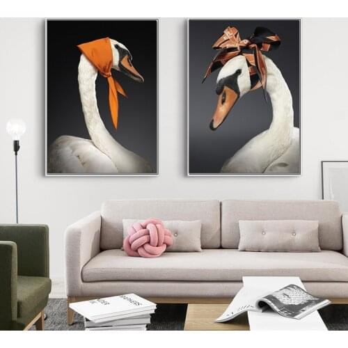 Nordic Swan Print Wall Oil Painting Picture Wall Picture Bedroom Decor Home Decor Cuadros for Living Room Bedroom Frameless