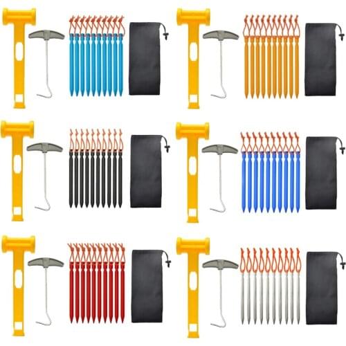 10x Heavy Duty 7'' Tent Stakes, Peg Hammer, Puller Remover Set Awning Tarp Ground Nails Peg