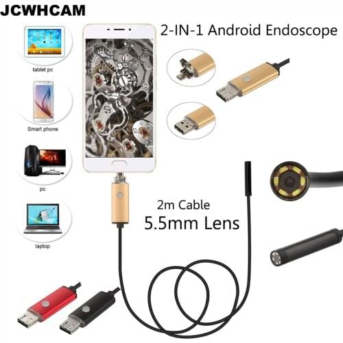 JCWHCAM 1m/2m/5m/10m PC Android Endoscope 5.5mm Lens USB Endoscope Camera Waterproof Inspection Borescope OTG USB Car Endoscope