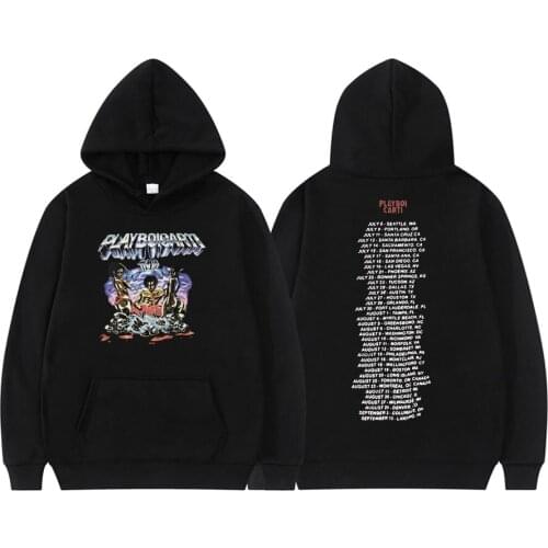 Awesome Hip Hop Playboi Carti Double Sided Print Hoodie 2pac Rap Hodoies Men Fashion Black White Letters Logo Pattern Sweatshirt