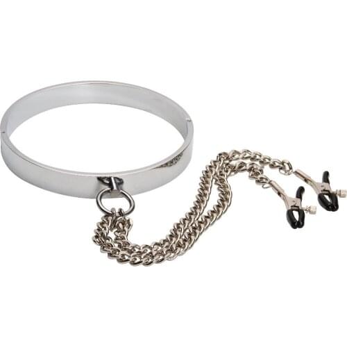 Top Quality Adult Games Male Cervical Collar with Nipple Clamp,Metal Collar+Breast Clip,Nipple Clip,Breast Clamp,Sex Toys 435