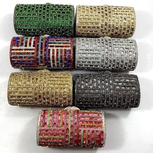 XIYUAN 2021 Green/Silver 7 Crystal Clutch Bag Women Evening Purses And Diamond Lady Shoulder Handbags Design Rhinestone Clutches