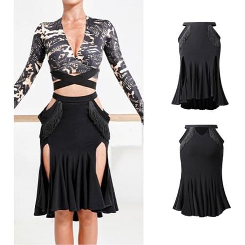 New Latin Dance Skirts Women Fringed Skirt Salsa Samba Rumba Practice Wear Adult Latin Performance Clothes Black Skirt DNV14274