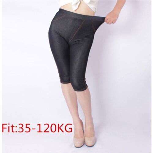 Super Plus Size Women Leggings 5XL Faux Denim Jeans Jeggings Short Legging Large Black Stretch Skinny Pencil Elastic