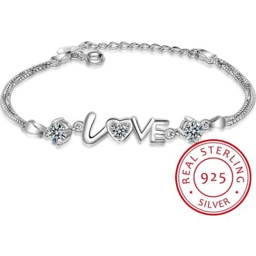 Heart Love Round Cubic Zirconia Double layer box Chain Bracelet Real 925 Sterling Silver Fine Jewelry For Women Party Gift