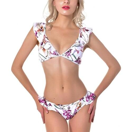 Print Women Swimwear Bandage Bikini Set 2020 Summer Push-Up Padded Bras Ruffle Sleeveless Bathing Suit Ladies Swimsuit