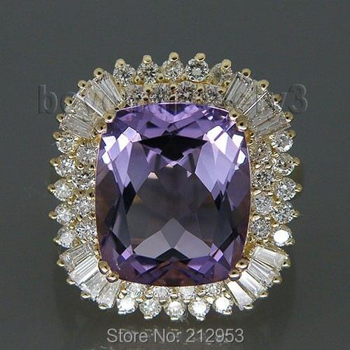 Fashion Diamond Jewelry Cushion Amethyst Ring 13x15mm 14kt Yellow Gold 9.80Ct Wedding Rings for Women