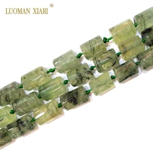 100% Natural Prehnit Cylindrical Shaped Facted Stone Beads For Jewelry Making DIY Bracelet, Necklace Size 11*16 mm Strand 15"