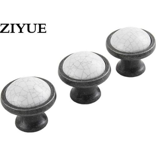 2PCS/LOT Free Shipping Small Single Hole Ceramic Round Crack Handle Pastoral Retro Copper Cabinet Door Drawer Handle