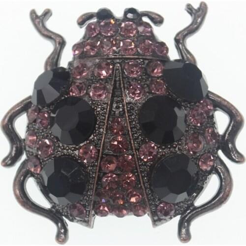 20pcs/lot 40mm/1.57inch Vintage Ladybug Purple Rhinestone Crystal Animal Brooch Pin Fashion Women Jewelry