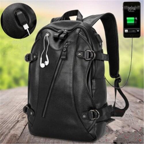 2021 New Fashion Mens Backpack Outdoor Travel Waterproof PU Laptop Backpack Computer Bags Smart USB Charging Male School Bag