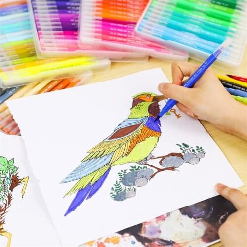 24 Color Fine Liner Drawing Painting Art Marker Pen Dual Tip Calligrap Brush Pen Manga Sketching Pens School Supplies Stationery