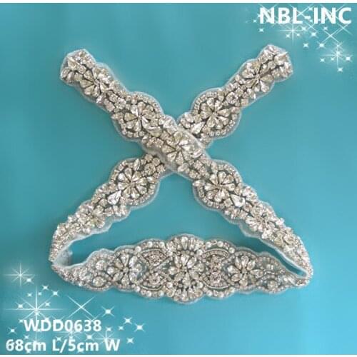 30 pieces) Wholesale bridal sash hand beaded silver clear crystal rhinestone applique for wedding dresses DIY iron on WDD0638