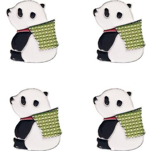 4Pcs Animal Brooches Enamel Pins For Backpacks Panda Lapel Shirt Hat Jewelry Badges Gift