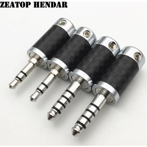 50Pcs Rhodium Plated 3.5mm / 4.4mm 3 5 Pole Stereo Earphone Jack Carbon Fiber Shell HiFi Headset Audio DIY Plug Solder Connector