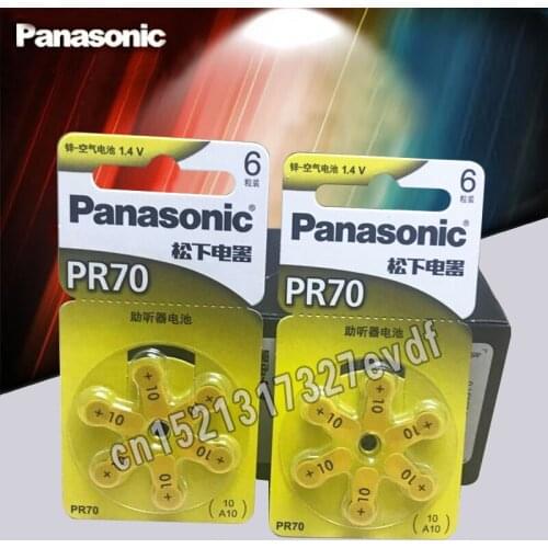 60PCS 100% Genuine Panasonic PR70 Hearing Aid Batteries 5.8MM*3.6MM 10 A10 Deaf-aid Cochlear Button Cell Batteries Audiphone
