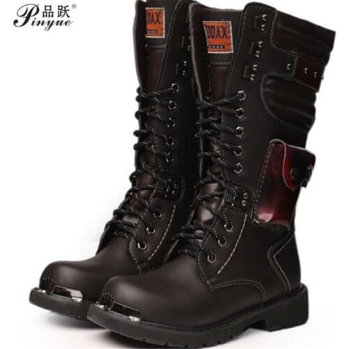 Army Boots Men Military Leather Combat Metal Buckle Male Motorcycle Punk Boots Mens Shoes Rock Zapatillas Deprtivas Hombre