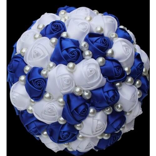 LOVSKYLINE White and Blue Artificial Wedding Bouquets Handmade Flower Full Pearls Bridesmaid Bridal Wedding Bouquet de mariage