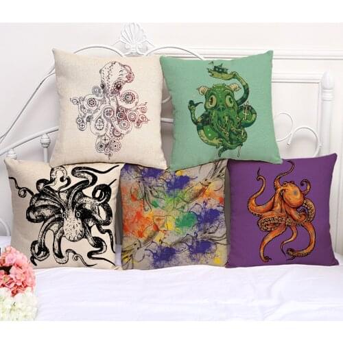 Decorative Pillow Cushion Case Creative Cartoon octopus Pillowcase 17.5 Inch Cotton Linen Chair Seat Throw Pillow Cover S1050