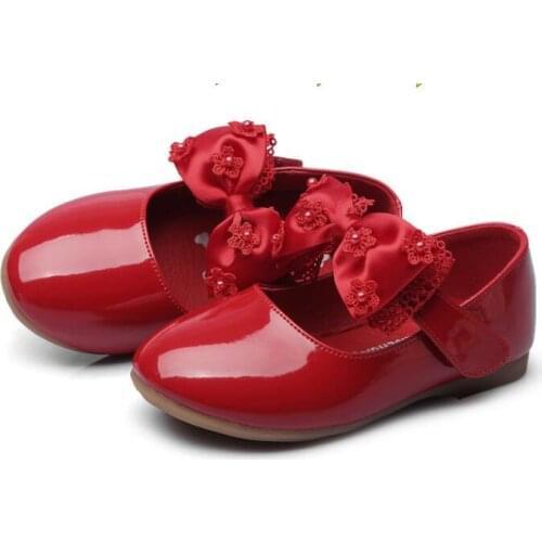 White red Kids Lace bow shoes Toddler Flower Children Girls Wedding Party Dress Princess Leather Shoes Teens Girls Dance Shoes