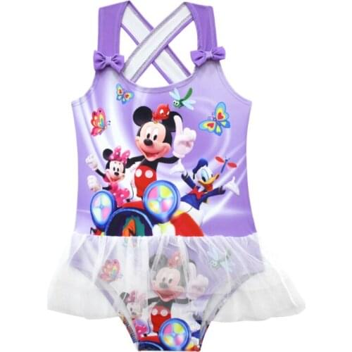 Disney Mickey Girl Toddler Summer One Piece Swimsuit Cartoon Print Bathing Suit Kid Baby Swimwear Bikini Children Beach Wear