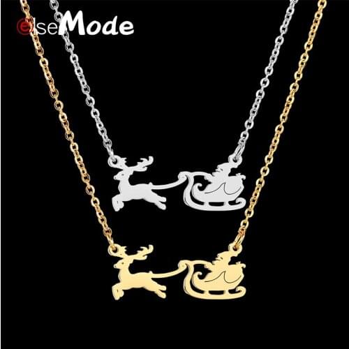ELSEMODE Christmas Santa Claus Reindeer Necklaces For Women Men Stainless Steel Animal Elk Deer Antlers Link Chain Clavicle