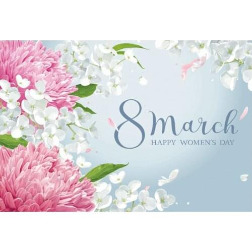 Baby Blue Happy Womans Day Backdrop Pink Flower Room Decor Photo Booth Studio Prop