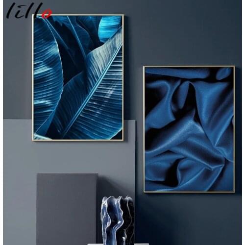 Blue Nordic Banana Leaf Succulent Plant Flower Posters And Prints Wall Art Canvas Painting Wall Art For Living Room Decor