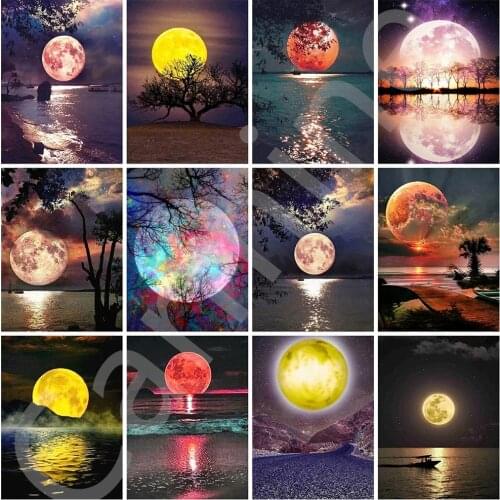 Canvas Painting DIY 5D Diamond Painting Landscape Moon Cross Stitch Embroidery Picture Full Round&square Drill Home Decoration