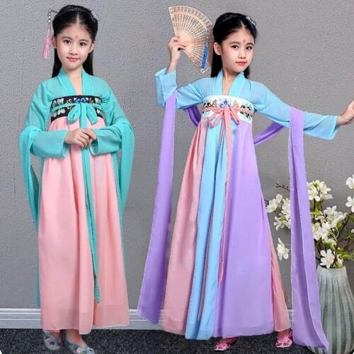 Chinese Kids Girls Princess Dress Hanfu Tang Dynasty Skirts Dramaturgic Costumes
