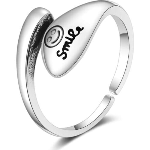New Retro Smile letter Opening Adjustable Rings For Women 925 Sterling Silver Girls Jewelry Accessories Party Gifts SAR148